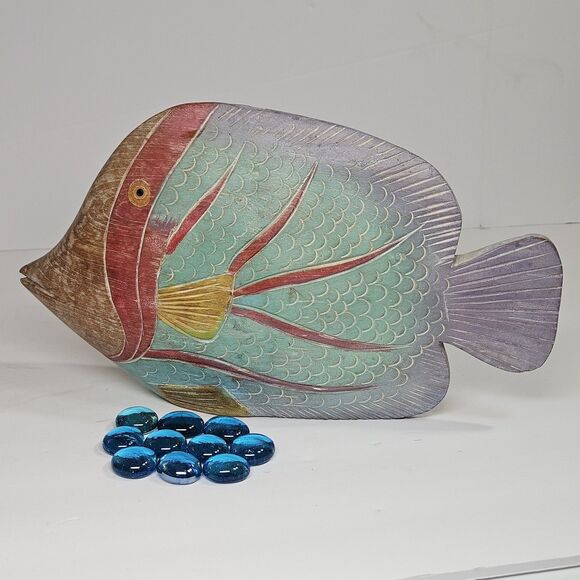 Vtg Nautical Hand Carved Wooden Tropical Fish Figurine Hand Painted 3D Sculpture - Picture 3 of 12